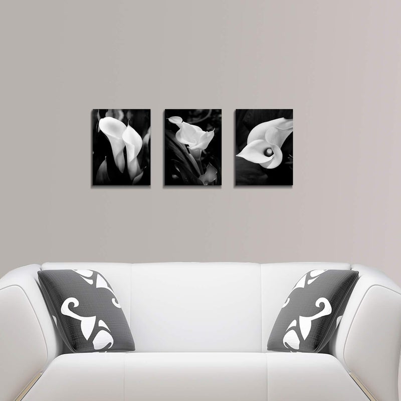 Hardy Gallery Floral Artwork Flower Painting Picture: Calla-Lily Print on Canvas Set for Wall Art (16â€x12â€x3pcs) - Image 3